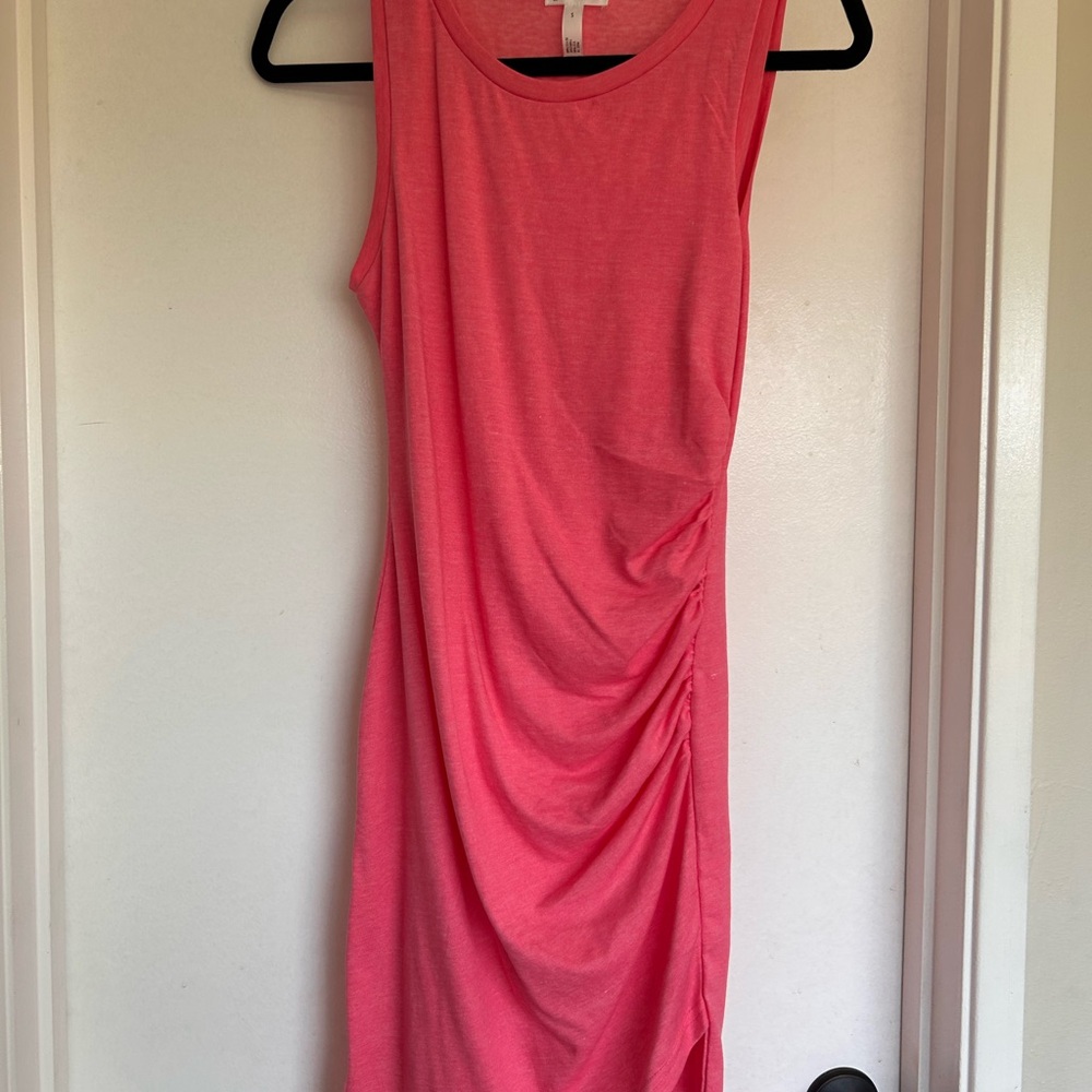 Leith Pink Ruched Sheath Mini Dress Scoop Neck